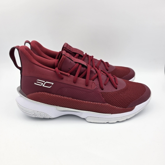 Under Armour Curry 7 TB Maroon White Basketball Shoes Men Size 10 3023838-607